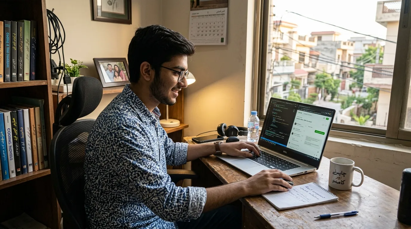 A younger boy doing online business in Pakistan